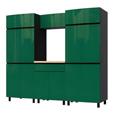 Contur Cabinet 7.5' Premium Racing Green Garage Cabinet System with Butcher Block Tops