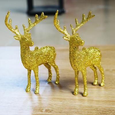 TEMU 2pcs/6pcs Golden Christmas Reindeer Figurine, Christmas Deer Status For Christmas Decorations, Reindeer Christmas Ornaments For Gifts Layout Decorative Props, For Holiday Party Home Decor