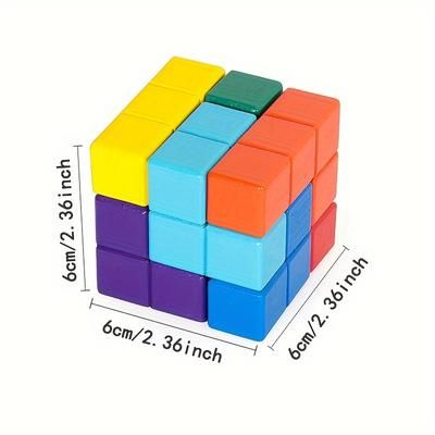 TEMU 1pc Wooden Cube Puzzle -brain Teaser Puzzle Iq Logic Math Puzzle For Adults Men Gift