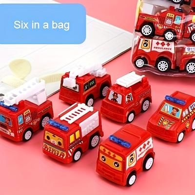 TEMU 6pcs Pull Back Cars And Toy Fire Play Set, Die-cast Car Set, Party Favors, Stocking Stuffers Toys, As Gift