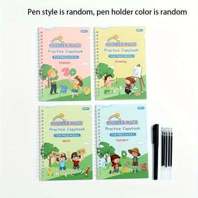 4 Books+1 Pen+5 Refills +1 Pen Holder, Children's Copybook, Children's Practice Book, Magic Word Book, Early Childhood Education Workbook