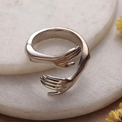 Friendly Embrace,'Inspirational Polished Sterling Silver Wrap Ring from India'