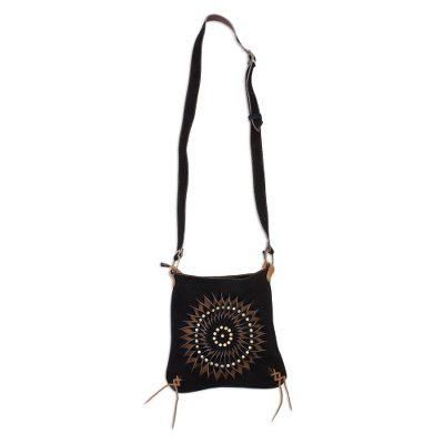 Mesmerizing Sun,'Black and Brown Suede Laser Cut Sun Motif Sling'