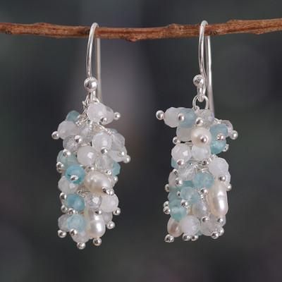'High-Polished Multi-Gemstone Cluster Earrings from India'