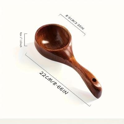 TEMU 1pc Solid Wood Cork Scoop - Large Rice Spoon With Short Handle For Measuring, And Serving Cereal, Flour, Soup