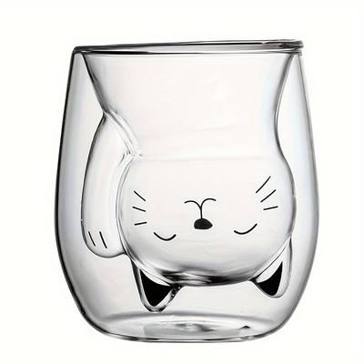 TEMU 1pc, Cute Kitten Glass Coffee Mug, 200ml Heat Resistant Double-walled Espresso Coffee Cups, Heat Insulated Water Cups, Drinkware, Birthday Gifts