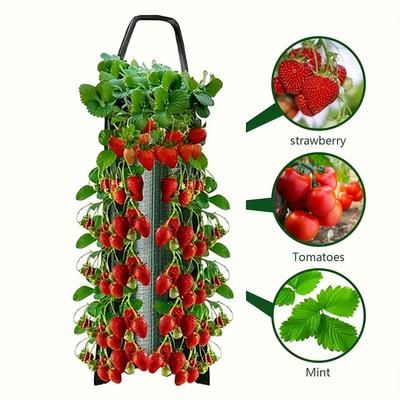 TEMU Hanging Strawberry Planter Bag - Contemporary Style 3-tier Pe Hanging Strawberry Grow Bag With 8 Holes For Strawberry, Tomato, Pepper Planting - Garden Planting Container Accessory