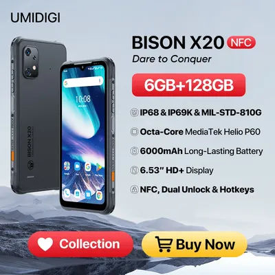 UMIDIGI BISON X20 IP68/IP69K Rugged Smartphone Android 13 MTK Helio P60 Octa-Core NFC 6,53" HD 6+6GB 128GB 6000mAh AGPS Dual SIM