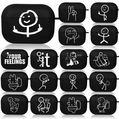 Funny Line Human Airpod Cases Air Pro 4 for Airpods Pro 2 3rd Pods Gen Airpord Cover Cute Cartoon Simple Line Art Black Cover