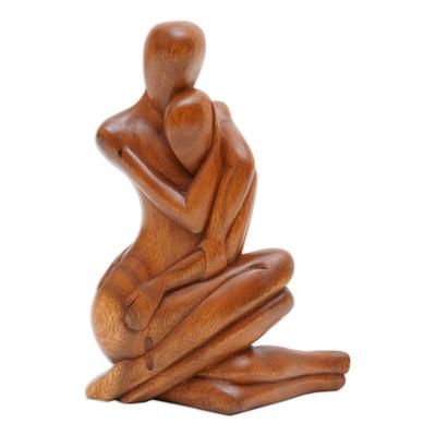 'Hand-Carved Romantic Suar Wood Sculpture from Bali'