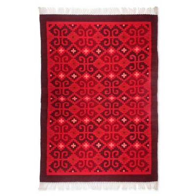 Zapotec wool rug, 'Scarlet Seashells' (4.5x6.5)