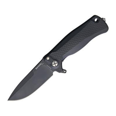 Lionsteel SR22 Framelock Folding Knife 3in Black Oxide Coated Sleipner Tool Steel Drop Point Black Textured Aluminum Handle Glass Breaker Pocket Clip