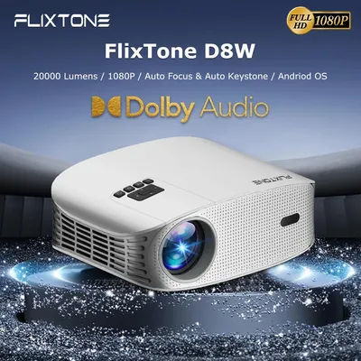 FlixTone D8W Beam Projector 4K Video Portable Projector Mini Auto Focus Smart Home Full HD 1080P Home Theater Cinema Beamer