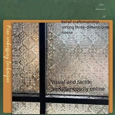 TEMU Thick Frosted Glass Privacy Sticker - Translucent, Non-transparent, Static Cling Plastic Film For Home Decor, 3d Floral Pattern, Privacy For