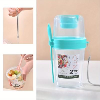 TEMU 1pc Portable Salad Cup With Fork & Lid - Pp Material, Ideal For Yogurt, - School & Office