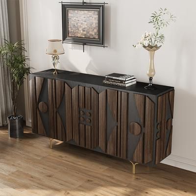 62.99" Mid-Century Modern Tall TV Stand, Red Oak Veneer Smoky TV Console, Wood Media Console, Metal Legs, Perfect for 55-inch TVs