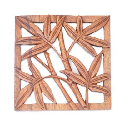 Bamboo Copse,'Hand-Carved Suar Wood Relief Panel of Bamboo from Bali'