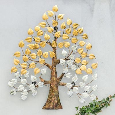Victorious Nature,'Inspirational Golden and Silver Foil and Steel Tree Wall Art'