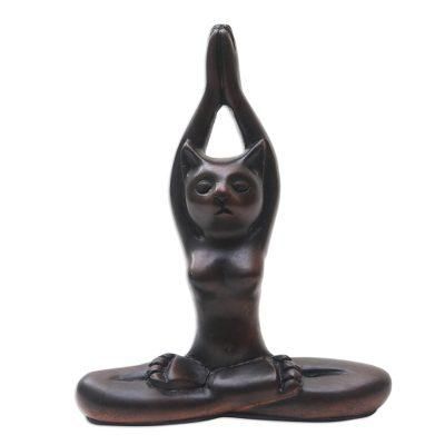 Upward Salute,'Cement Yoga-Themed Cat Statuette'