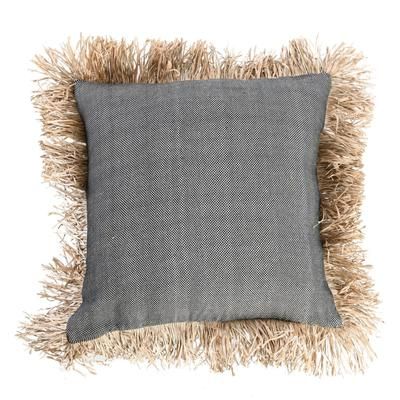 Cuscino di cotone e rafia nera naturale 60x60