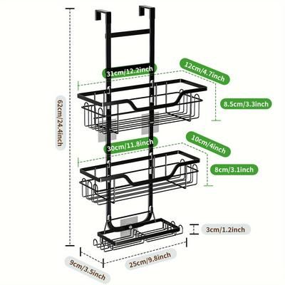 TEMU 1pc 3-tier Over-the-door Shower Caddy Rack, Rustproof Cast Iron Hanging Bathroom Organizer With Soap Holder, Space-saving Bath Accessories, Home Decor