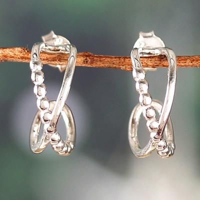 Twisted Flair,'Modern Silver Half-Hoop Earrings with Twisted Design'
