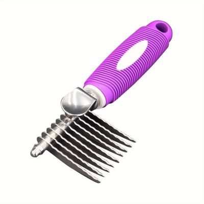 1pc Dematting Fur Rake Comb Brush Tool For Dogs & Cats With Extra Long Stainless Steel Safety Blades For Removing Knots, Mats & Tangles - Pet Grooming Deshedding Brush Tool With Anti-slip Grip