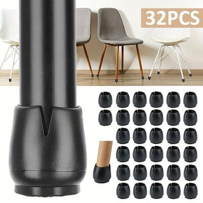 TEMU 32pcs Black Silicone Chair Leg Caps - Floor Protectors For , Fits 12-16mm Legs, Prevents Scratches & Slips