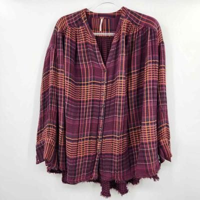 Free People Tops | Free People Come On Over Shirt Womens Size Small Plaid Oversized Button Up | Color: Purple | Size: S