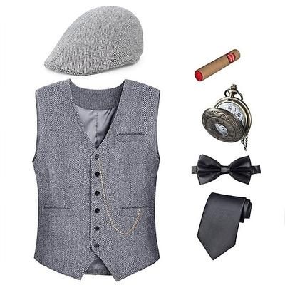 Anni Ruggenti Anni 1920 Retrò Vintage Abiti Gilet Gentiluomo Gangster Costume Per uomo Halloween Carnevale Capodanno Carnevale Festa / Sera Mascherata Adulti Cravatta Gilet Altri Accessori