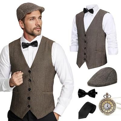 Anni Ruggenti Anni 1920 Retrò Vintage Abiti Gilet Set di accessori Gentiluomo Gangster Costume Per uomo Halloween Carnevale Capodanno Carnevale Festa / Sera Mascherata Adulti Cravatta Gilet Cappello