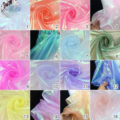 1/3/5/M Soft Holographic Gradient Organza Fabric Transparent Gauze Voile Flash Iridescent Fashion Stage Dresses Designer Fabric