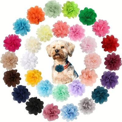 30 Pieces Flowers Dog Collar Pet 2 Inch Flower Bow Ties Dog Charms Flowers Set For Puppy Collar Grooming Accessories