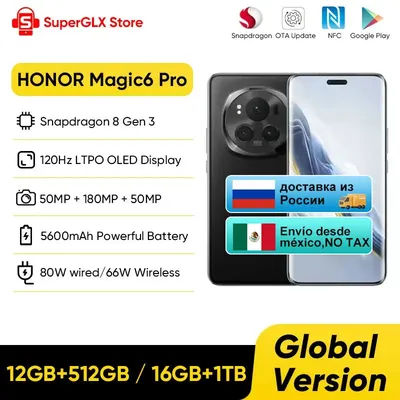 2024 new Global Version HONOR Magic6 Pro Snapdragon 8 Gen 3 6.8'' Quad-Curved Floating Screen 180MP Periscope Telephoto Camera