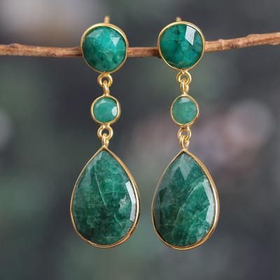 'Gold-Plated 30-Carat Beryl and Aventurine Dangle Earrings'