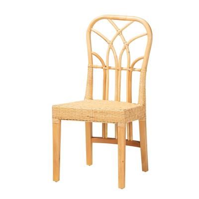 Monaco Modern Bohemian Oak Brown Finished Mahogany Wood And Natural Rattan Dining Chair by Baxton Studio in Oak Brown