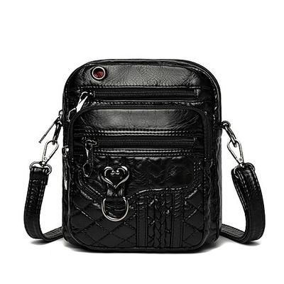 borsa a tracolla trapuntata marrone alla moda per donna – elegante borsa a tracolla in similpelle con tirazip a forma di cuore e tasche multiple