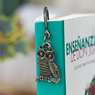 Antique Wisdom,'Antique-Finished Zamac Metal Bookmark with Owl Charm'
