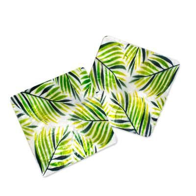 Jungle Nights,'Set of 2 Palm Leaf Capiz Shell Coasters from the Philippines'