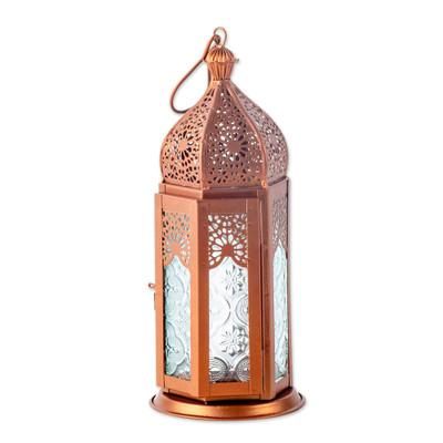 Moroccan Nights,'Copper Toned and Decorative Glass Lantern '