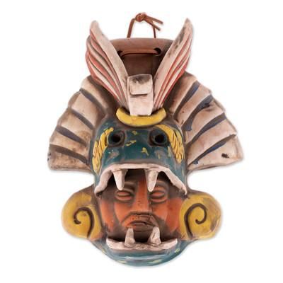 Quetzalcoatl Revered,'Earthtone Quetzalcoatl Handcrafted Ceramic Wall Mask'