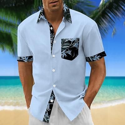 Per uomo Albero di Cocco Palma Piante Tropicali Camicia hawaiana estiva Camicia Aloha Camicie Stampate Manica Corta Camicia Collo ripiegato Hawaiano Resort Vacanza Feste Casual Bianco Rosa Blu S M L