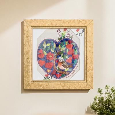 Heartbeat,'Nature-Themed Cotton and Wool Blend Wall Art with Frame'