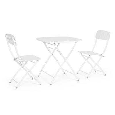 Set bistrot con tavolo e 2 sedie in acciaio bianco