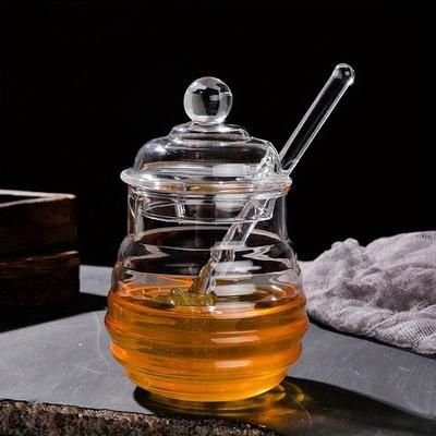TEMU 1 Honey Jar With Stirring Rod, Not Easy To Break, In , Tea Leaf Jar, Retro Sugar Cube Jar, Household Cereal Storage Jar, Flower Tea Jar, Glass Storage Jar, Coffee Jar