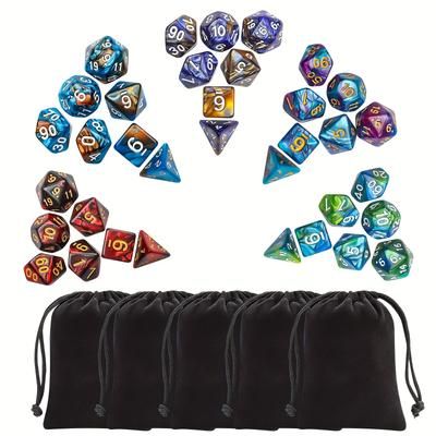 TEMU 35pcs Polyhedral Dice Set With Black Small Bag, 5 Complete D4 D6 D8 D10 D% D12 D20 Two-color Dice Set, Compatible With Dnd Rpg Mtg Tabletop Games