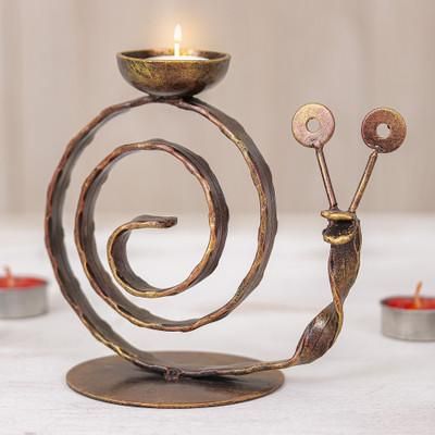 Happy Snail,'Handcrafted Iron Snail Tealight Holder in Copper Hue'