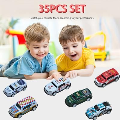 TEMU 35pcs Set Alloy Inertia Car Set Randomly Designed Pull Back And Mini Racing Car, Durable Toy Party Gift, Boys And Girls Toy Car Gift