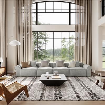145.66" Roll Arm Modular Sofa, Anti-scratch and Water-proof, Living Room Large Sofa, Light Gray