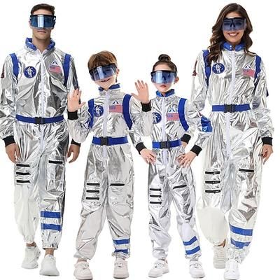 coppia costume astronauta tuta costume carnevale tutina con maschera costumi di gruppo tuta spaziale argentata per uomo donna con toppe ricamate